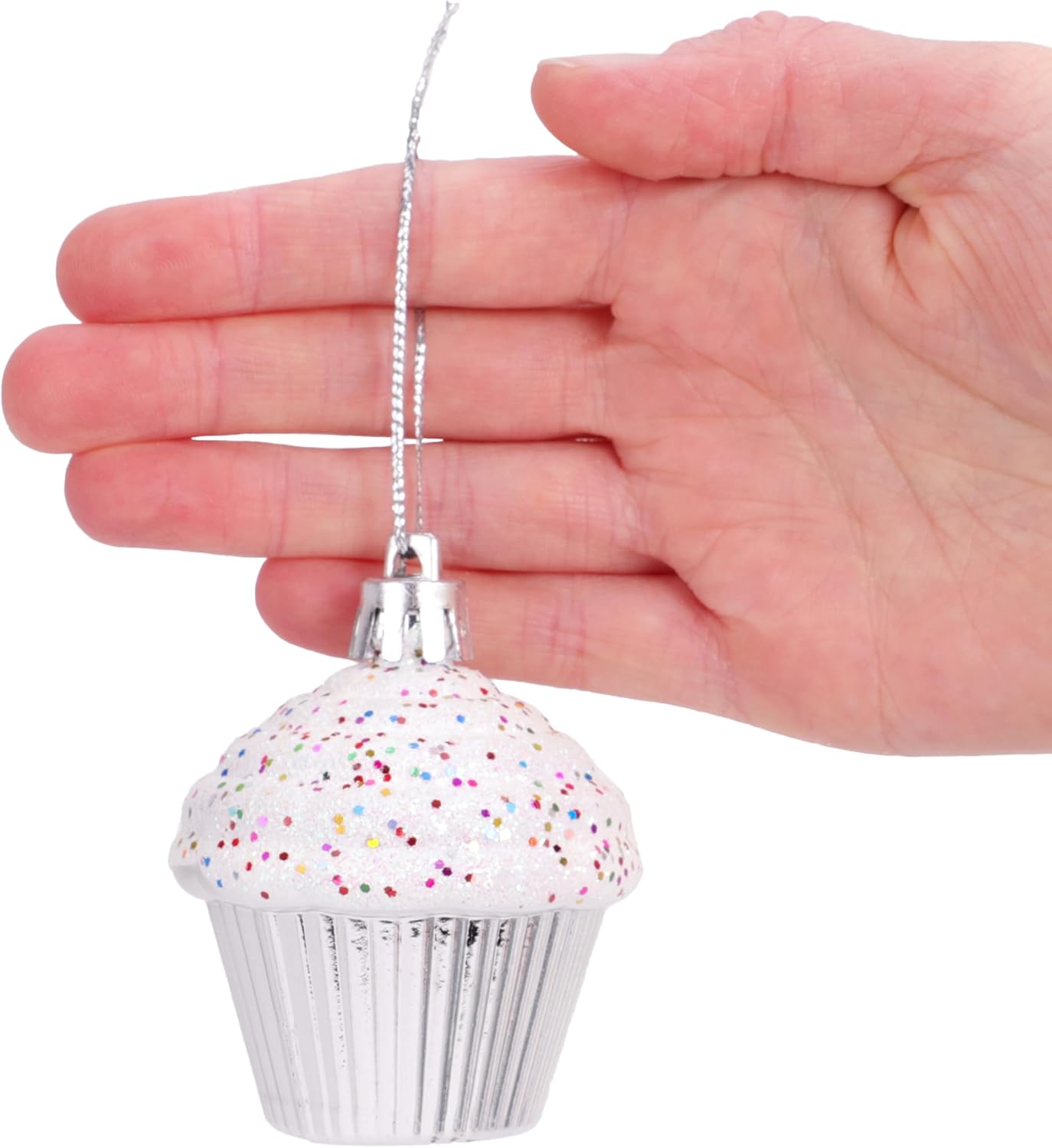 Christmas Concepts® Pack of 4-60mm (2.3") Silver Glittery Festive Cupcake Baubles - Christmas Tree Decorations - Image 5