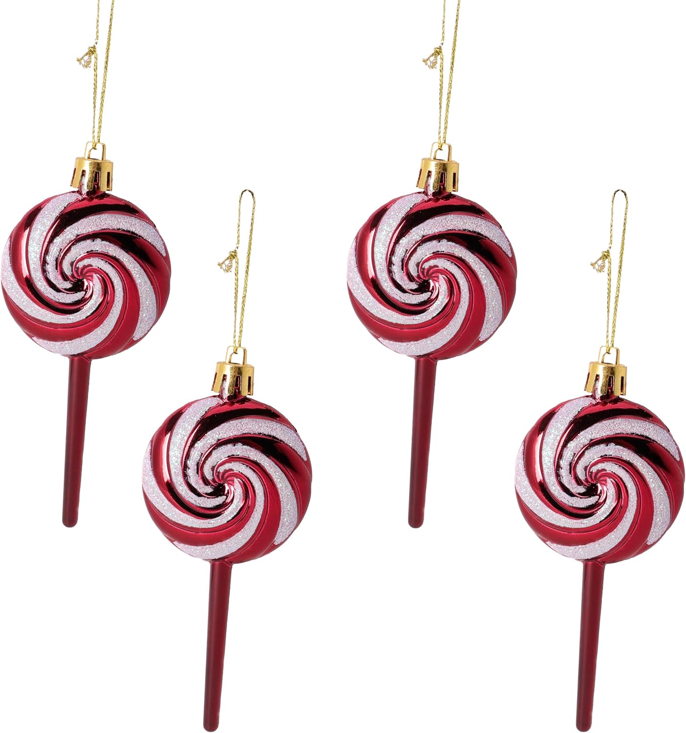 Pack of 4-110mm (4.3") Rioja Red Glittery Festive Lollipop Baubles - Christmas Tree Decorations - Image 3