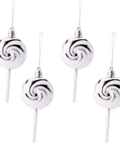 Alternative view of Pack of 4-110mm (4.3") Silver Glittery Festive Lollipop Baubles - Christmas Tree Decorations