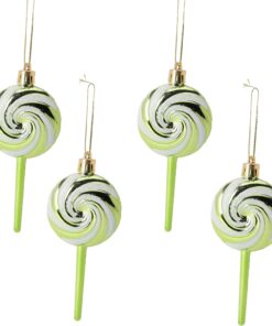 Alternative view of Pack of 4-110mm (4.3") Lime Green Glittery Festive Lollipop Baubles - Christmas Tree Decorations