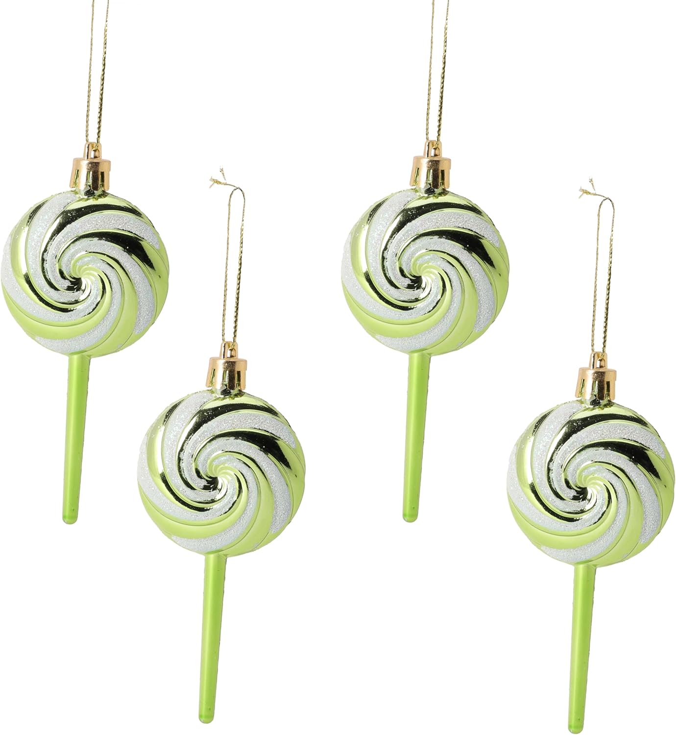 Pack of 4-110mm (4.3") Lime Green Glittery Festive Lollipop Baubles - Christmas Tree Decorations - Image 2