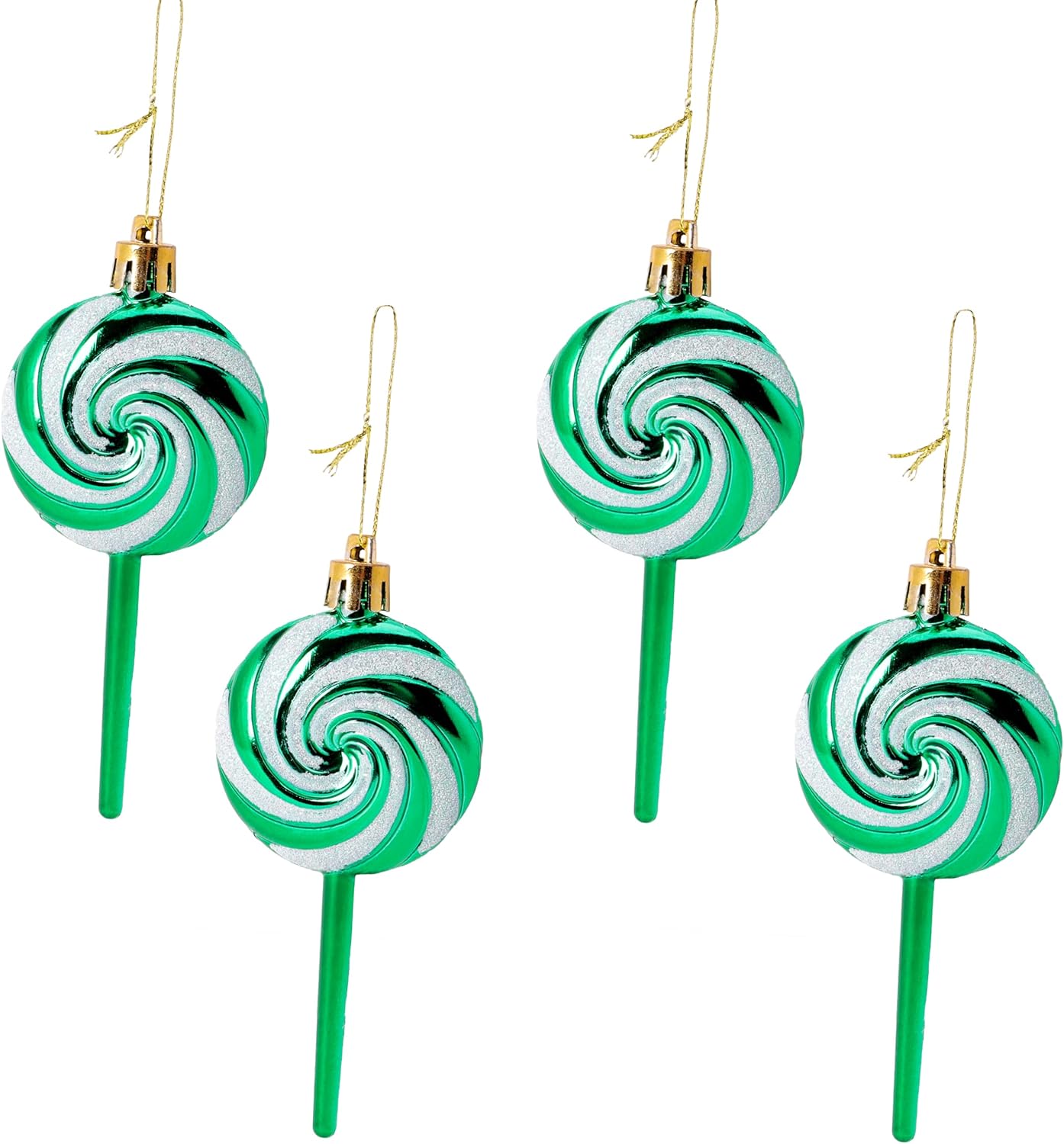 Pack of 4-110mm (4.3") Emerald Green Glittery Festive Lollipop Baubles - Christmas Tree Decorations - Image 9