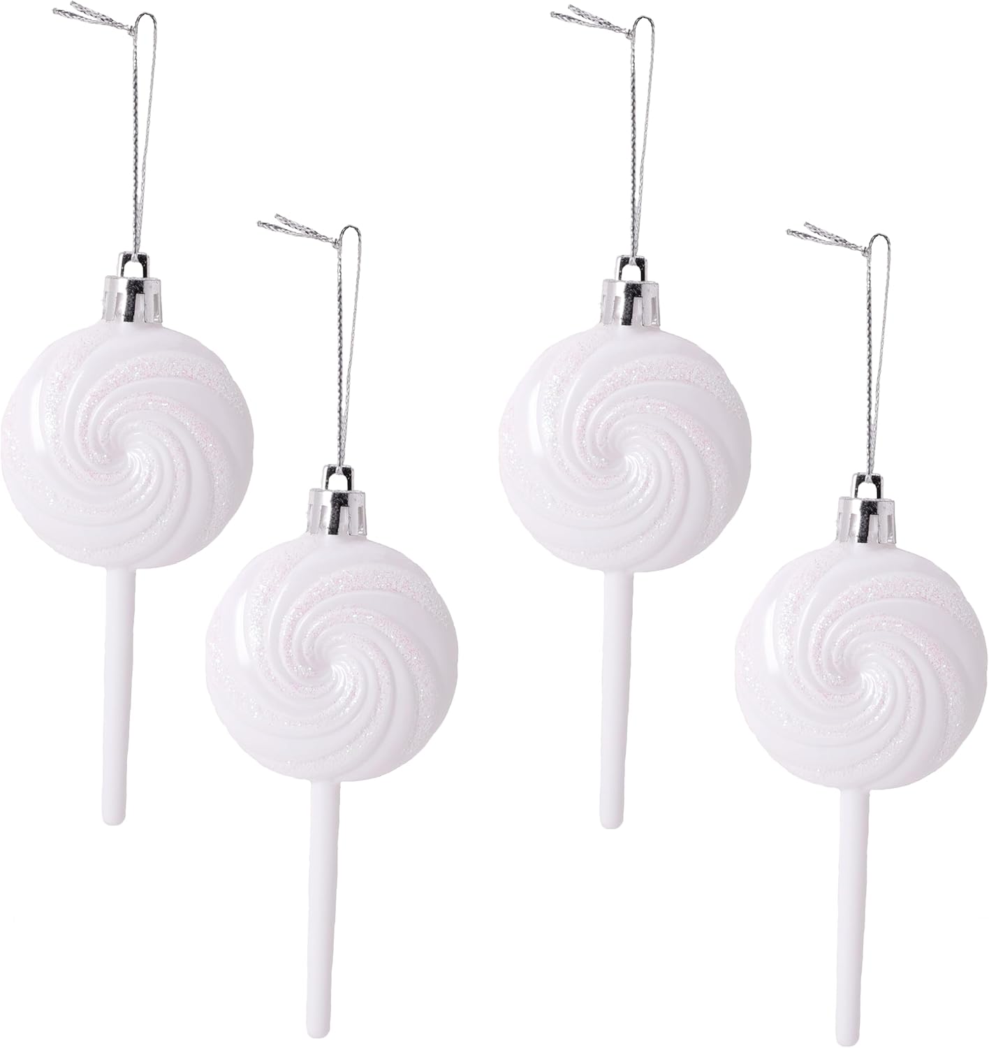 Christmas Concepts® Pack of 4-110mm (4.3") White Glittery Festive Lollipop Baubles - Christmas Tree Decorations - Image 5