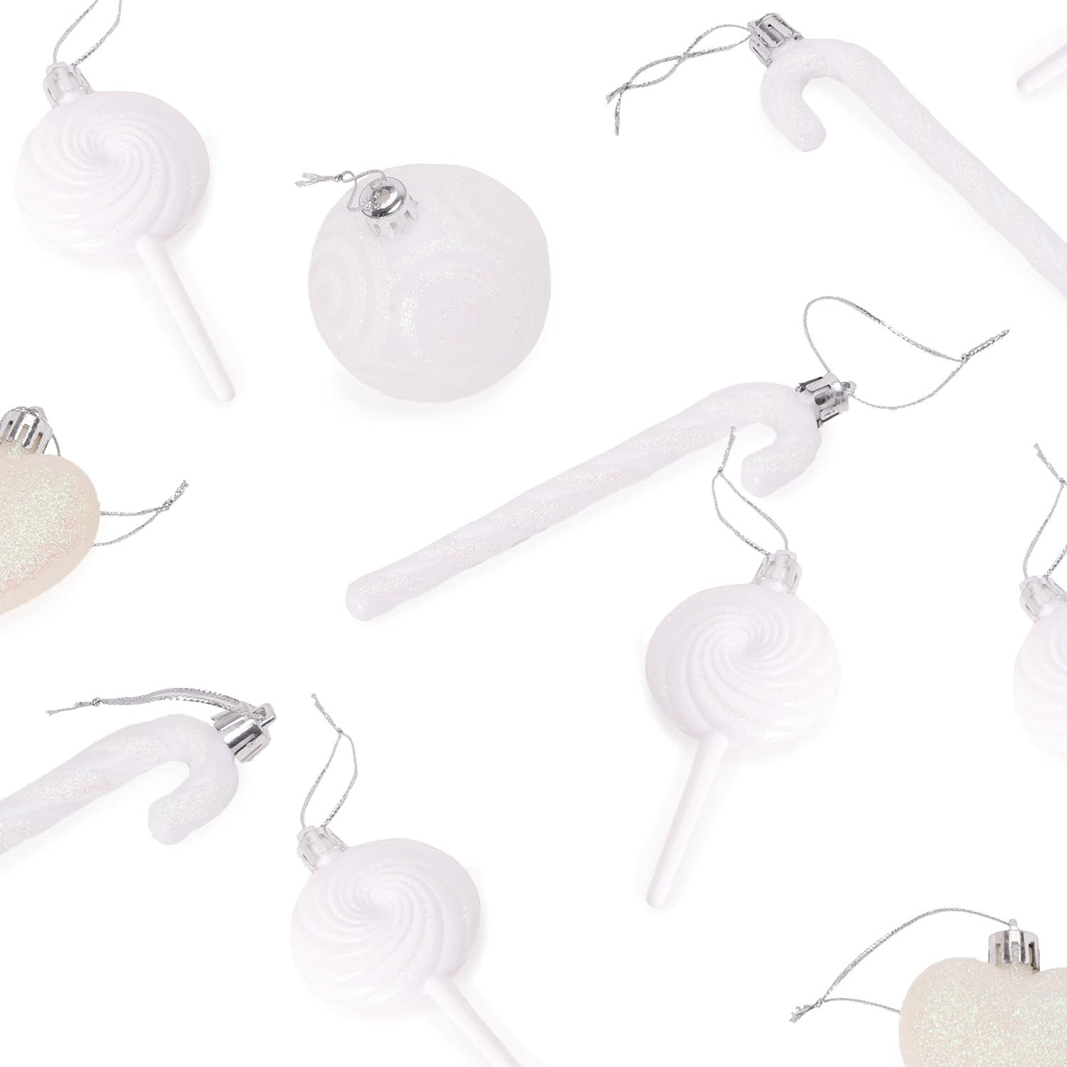 Christmas Concepts® Pack of 4-110mm (4.3") White Glittery Festive Lollipop Baubles - Christmas Tree Decorations - Image 4