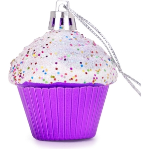 Christmas Concepts® Pack of 4 - 60mm (2.3") Purple Glittery Festive Cupcake Baubles - Christmas Tree Decorations - Image 7