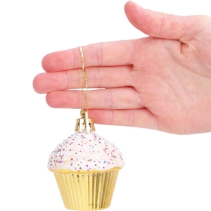 Christmas Concepts® Pack of 4 - 60mm (2.3") Gold Glittery Festive Cupcake Baubles - Christmas Tree Decorations - Image 7