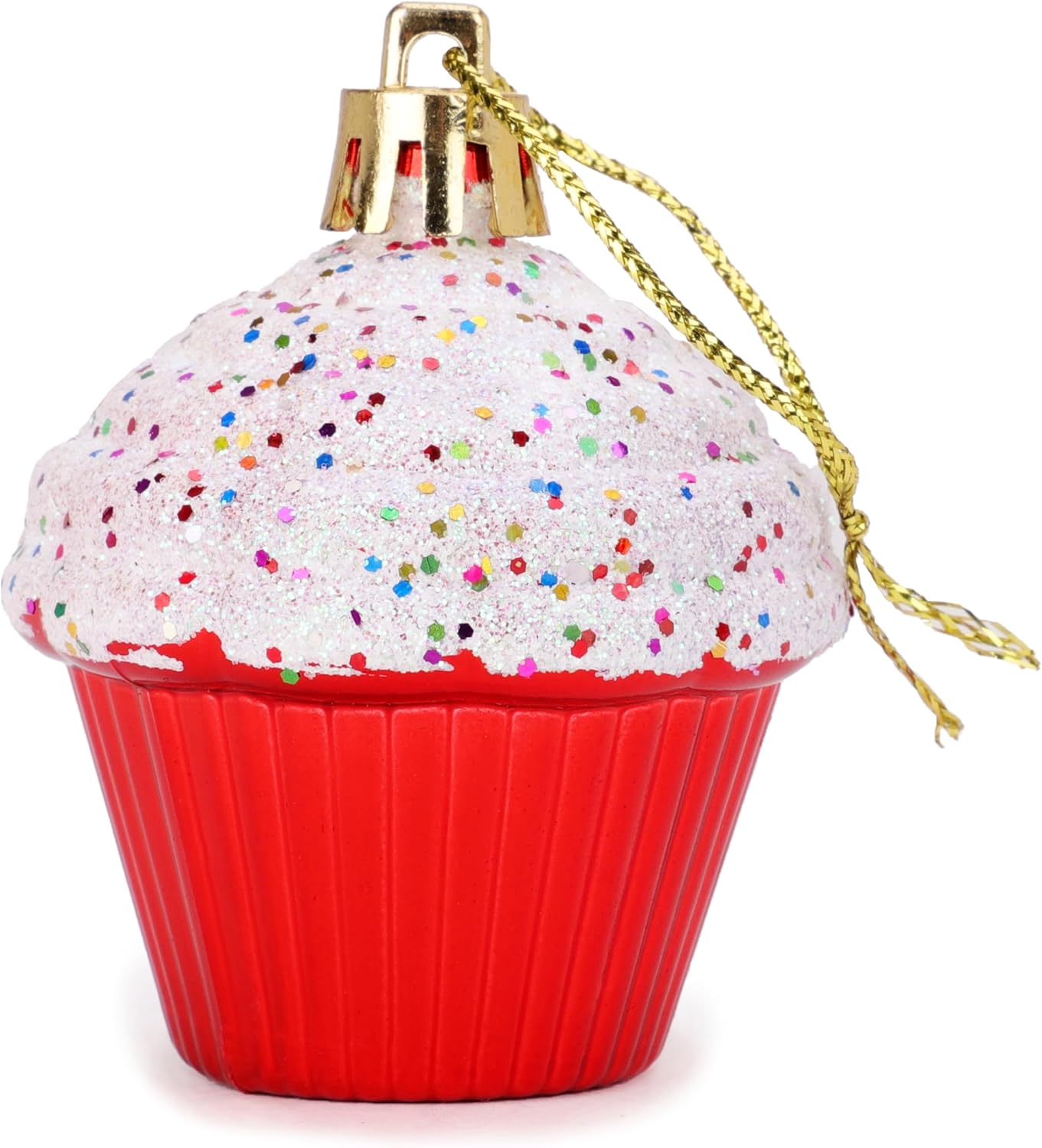 Christmas Concepts® Pack of 4-60mm (2.3") Red Glittery Festive Cupcake Baubles - Christmas Tree Decorations - Image 3