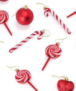 Alternative view of Pack of 4-110mm (4.3") Red Glittery Festive Lollipop Baubles - Christmas Tree Decorations