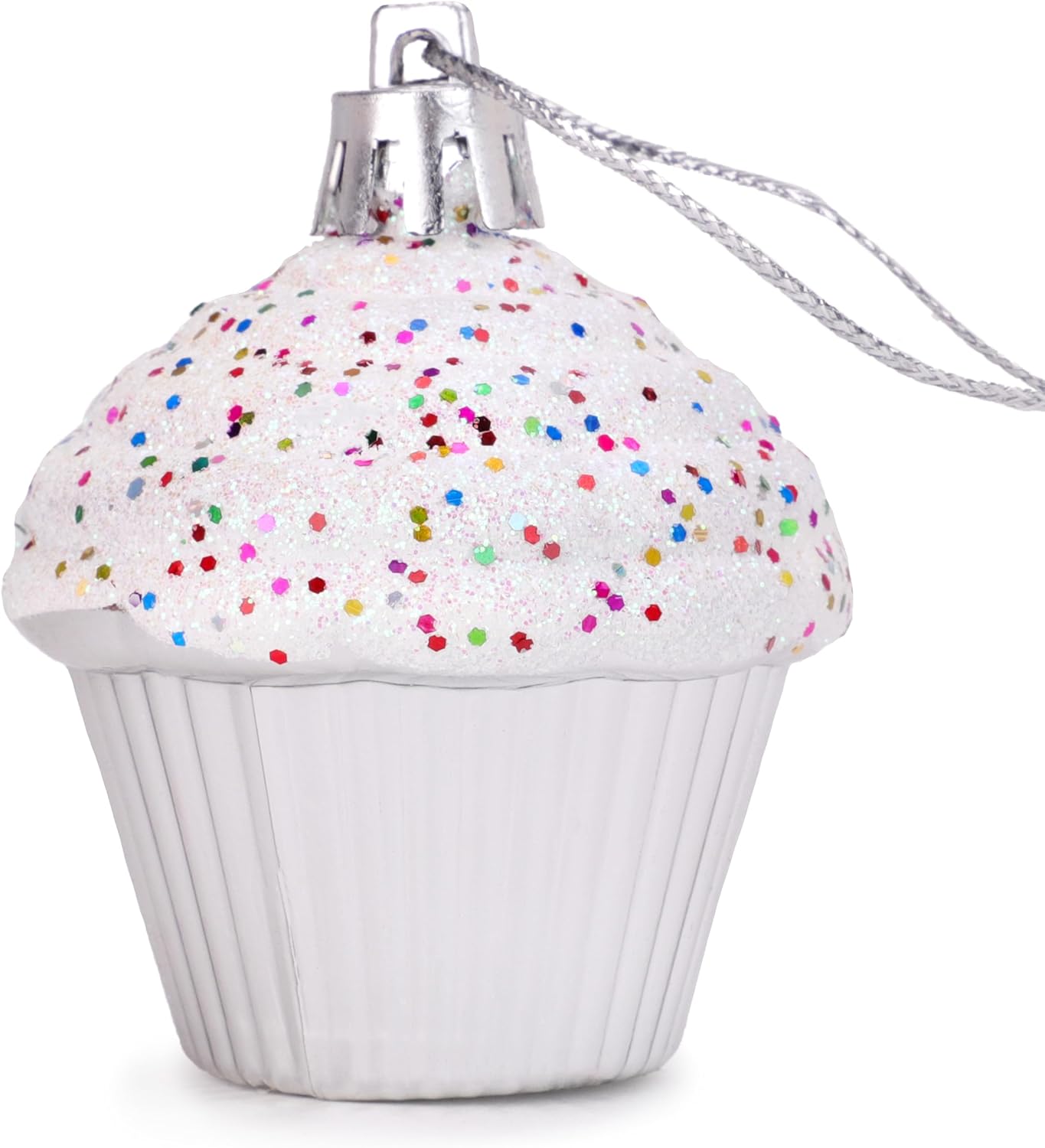 Christmas Concepts® Pack of 4-60mm (2.3") Silver Glittery Festive Cupcake Baubles - Christmas Tree Decorations - Image 6