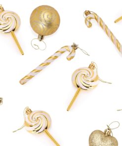 Alternative view of Pack of 4-110mm (4.3") Gold Glittery Festive Lollipop Baubles - Christmas Tree Decorations