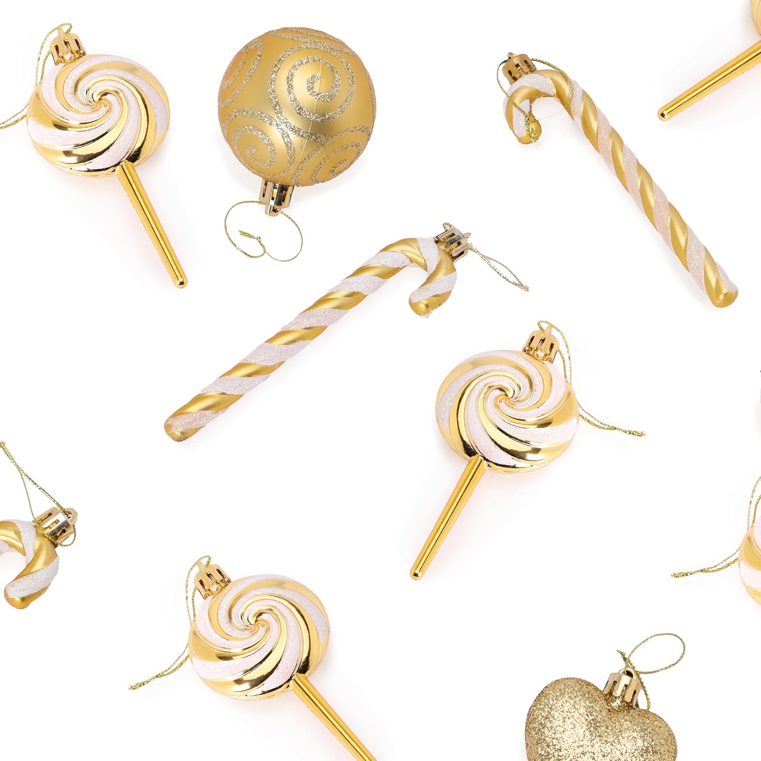 Pack of 4-110mm (4.3") Gold Glittery Festive Lollipop Baubles - Christmas Tree Decorations - Image 2