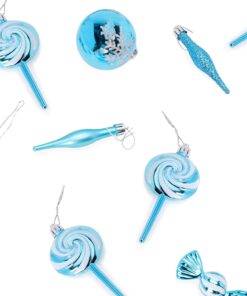 Alternative view of Pack of 4-110mm (4.3") Turquoise Glittery Festive Lollipop Baubles - Christmas Tree Decorations