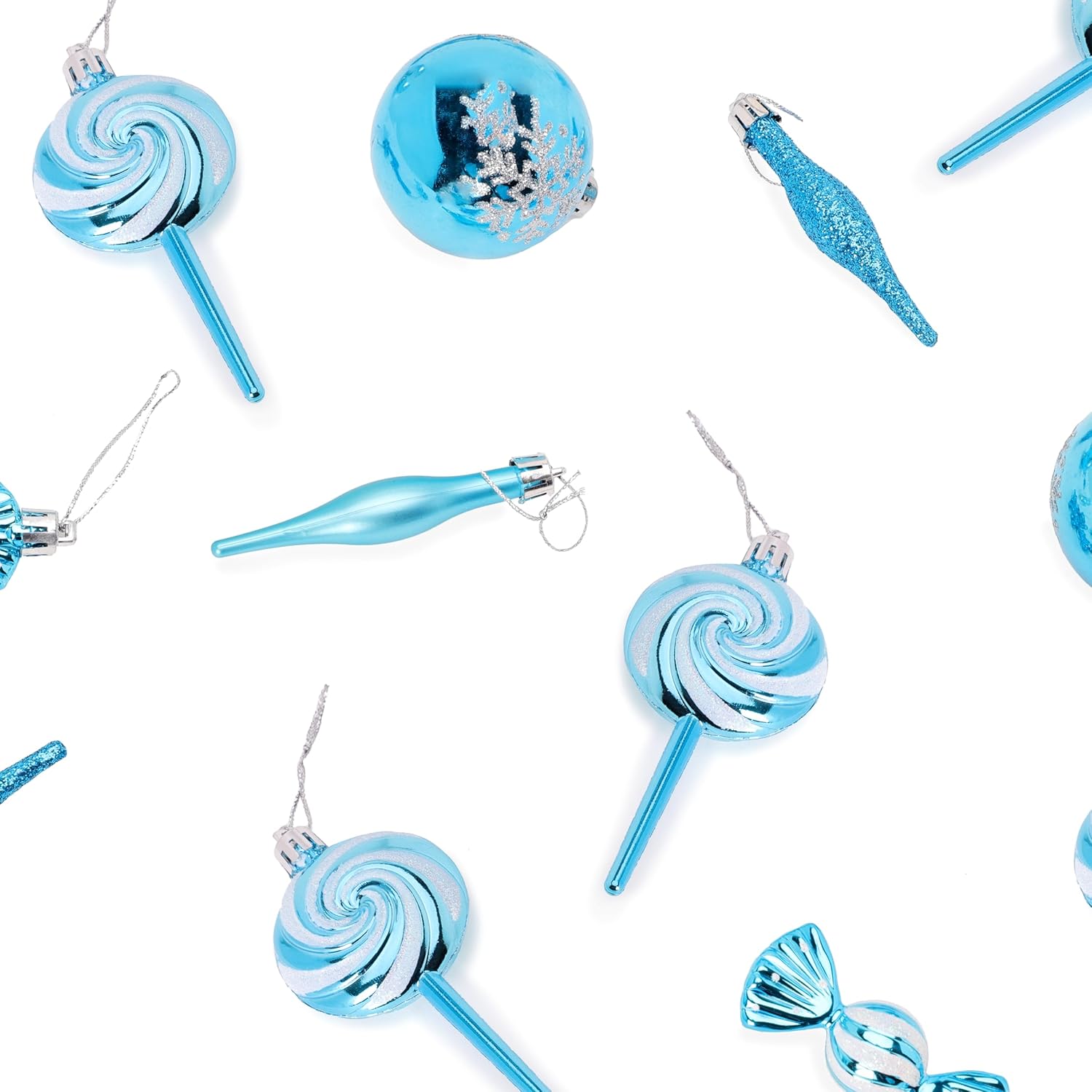 Pack of 4-110mm (4.3") Turquoise Glittery Festive Lollipop Baubles - Christmas Tree Decorations - Image 2