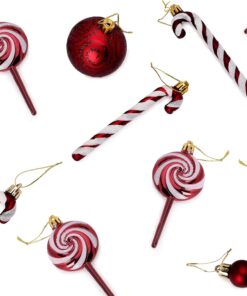 Alternative view of Pack of 4-110mm (4.3") Rioja Red Glittery Festive Lollipop Baubles - Christmas Tree Decorations