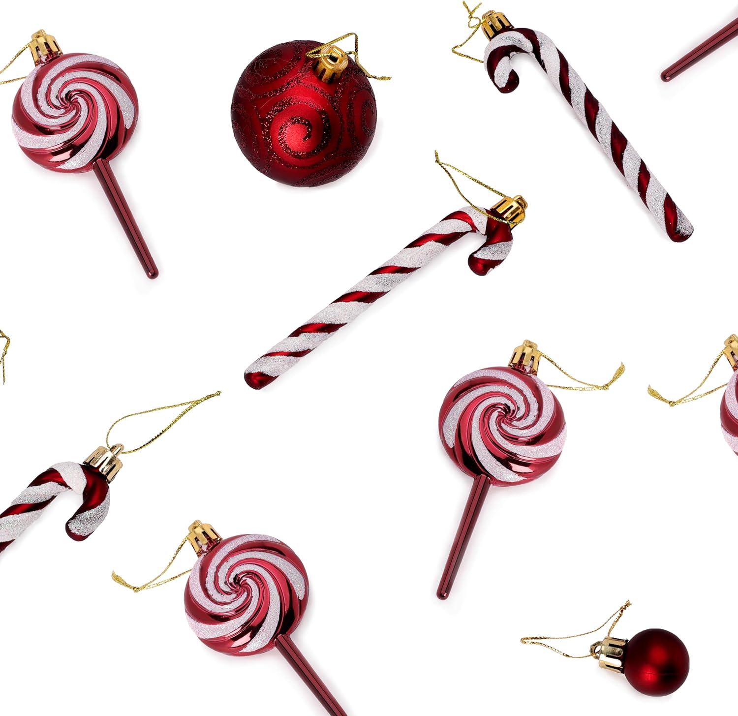 Pack of 4-110mm (4.3") Rioja Red Glittery Festive Lollipop Baubles - Christmas Tree Decorations - Image 2