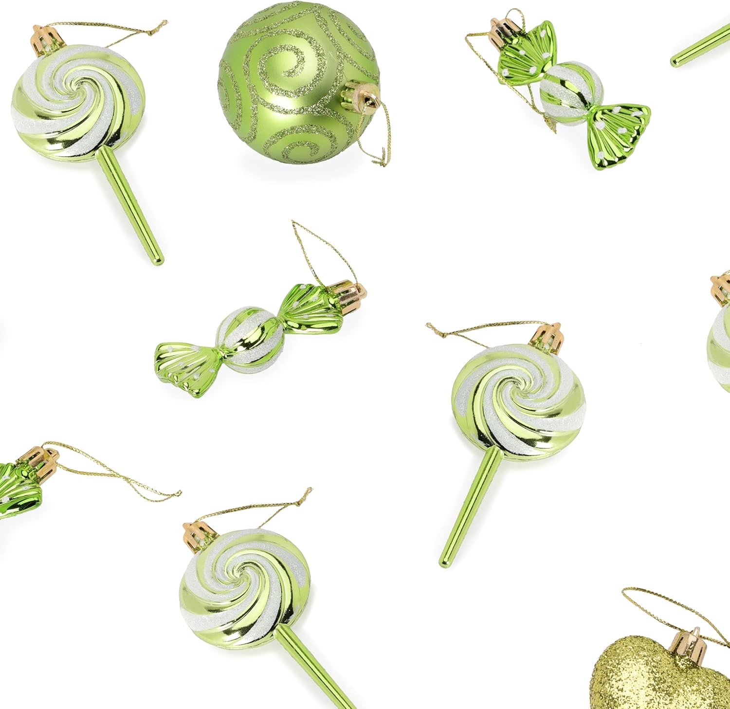 Pack of 4-110mm (4.3") Lime Green Glittery Festive Lollipop Baubles - Christmas Tree Decorations - Image 3