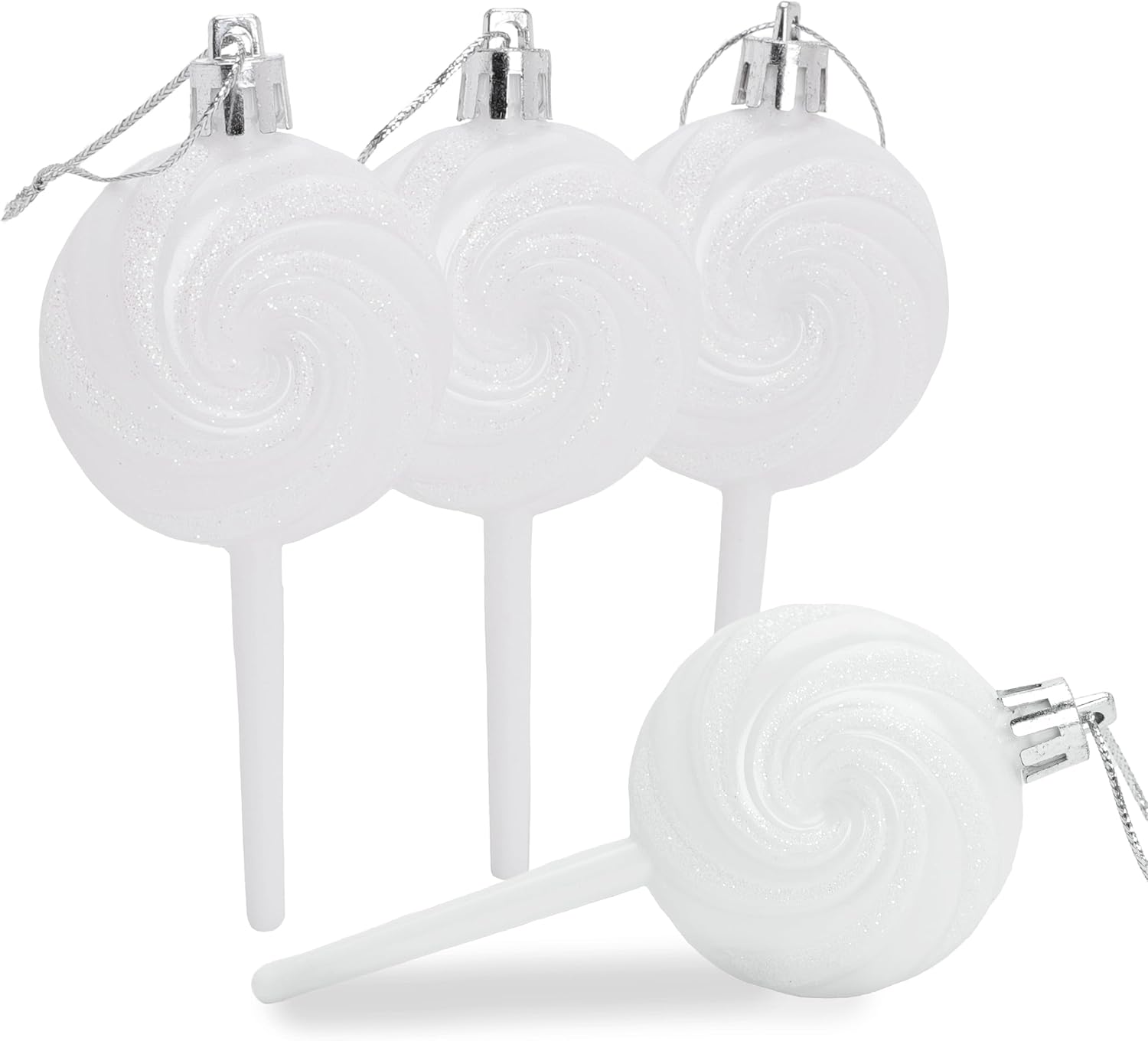 Christmas Concepts® Pack of 4-110mm (4.3") White Glittery Festive Lollipop Baubles - Christmas Tree Decorations - Image 3