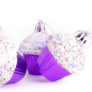 Christmas Concepts® Pack of 4 - 60mm (2.3") Purple Glittery Festive Cupcake Baubles - Christmas Tree Decorations - Image 8