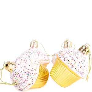 Christmas Concepts® Pack of 4 - 60mm (2.3") Gold Glittery Festive Cupcake Baubles - Christmas Tree Decorations - Image 8