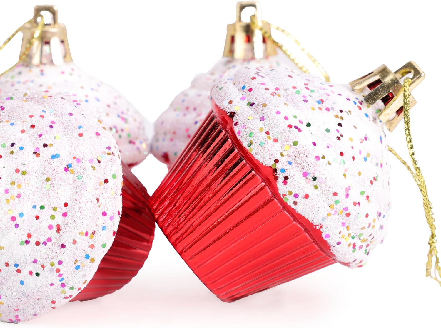 Christmas Concepts® Pack of 4-60mm (2.3") Red Glittery Festive Cupcake Baubles - Christmas Tree Decorations - Image 4