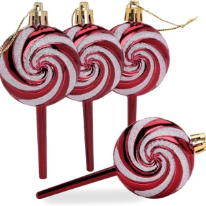 Pack of 4-110mm (4.3") Rioja Red Glittery Festive Lollipop Baubles - Christmas Tree Decorations - Image 6