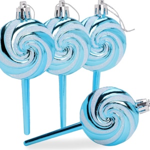 Pack of 4-110mm (4.3") Turquoise Glittery Festive Lollipop Baubles - Christmas Tree Decorations - Image 5