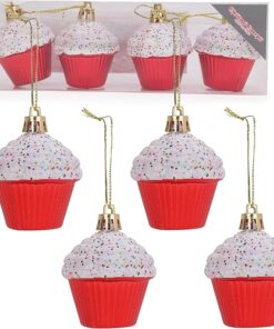 Christmas Concepts® Pack of 4-60mm (2.3") Red Glittery Festive Cupcake Baubles - Christmas Tree Decorations