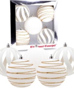 Alternative view of Christmas Concepts® Elegance Collection - Pack of 5-100mm (4") White Luxury Velvet & Glitter Decorated Large Baubles - Christmas Tree Hanging Decorations
