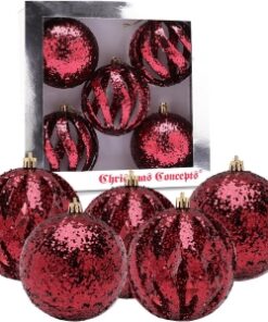 Alternative view of Christmas Concepts® Elegance Collection - Pack of 5-100mm (4") Rioja Red Luxury Glitter Baubles - Christmas Tree Hanging Decorations