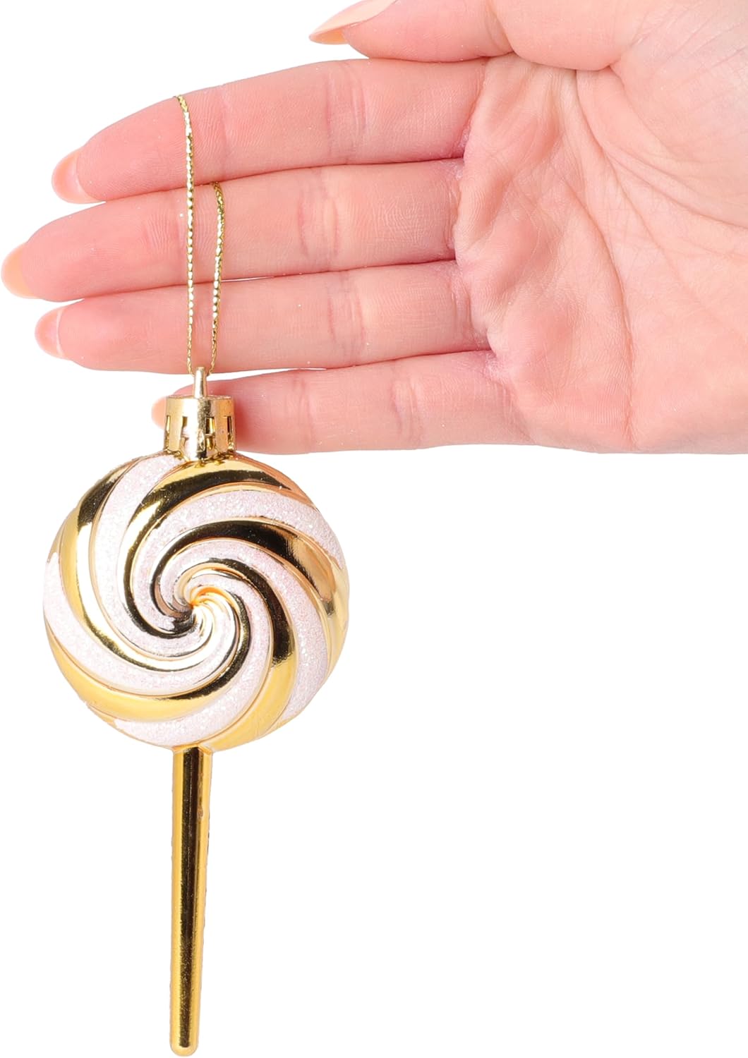 Pack of 4-110mm (4.3") Gold Glittery Festive Lollipop Baubles - Christmas Tree Decorations - Image 9