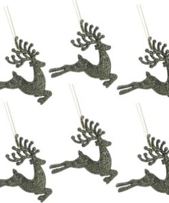 Alternative view of Christmas Concepts® 100mm (4") Pack Of 6 Glittery Reindeer Baubles - Christmas Tree Decorations (Forest Green)