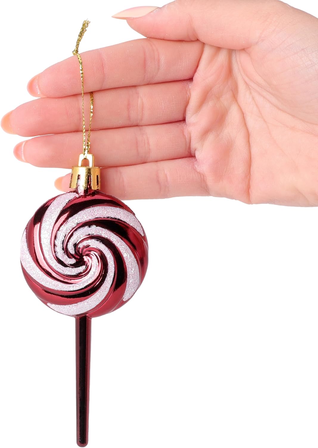 Pack of 4-110mm (4.3") Rioja Red Glittery Festive Lollipop Baubles - Christmas Tree Decorations - Image 4