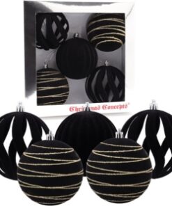 Alternative view of Christmas Concepts® Elegance Collection - Pack of 5-100mm (4") Black Luxury Velvet & Glitter Decorated Large Baubles - Christmas Tree Hanging Decorations