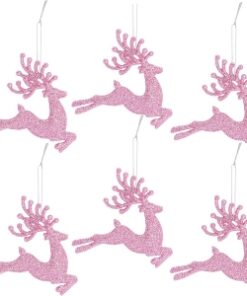 Alternative view of Christmas Concepts® 100mm (4") Pack Of 6 Glittery Reindeer Baubles - Christmas Tree Decorations (Baby Pink)