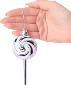 Alternative view of Pack of 4-110mm (4.3") Graphite Glittery Festive Lollipop Baubles - Christmas Tree Decorations