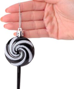 Alternative view of Pack of 4-110mm (4.3") Black Glittery Festive Lollipop Baubles - Christmas Tree Decorations