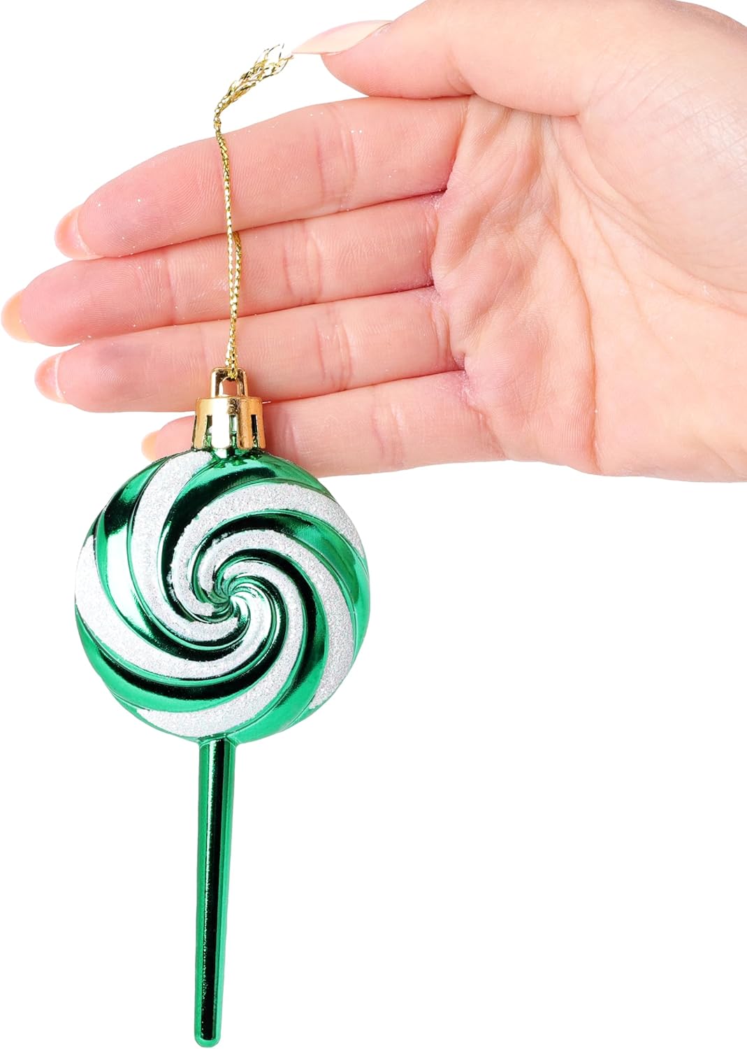 Pack of 4-110mm (4.3") Emerald Green Glittery Festive Lollipop Baubles - Christmas Tree Decorations - Image 7