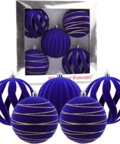 Alternative view of Christmas Concepts® Elegance Collection - Pack of 5-100mm (4") Blue Luxury Velvet & Glitter Decorated Large Baubles - Christmas Tree Hanging Decorations