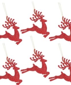 Alternative view of Christmas Concepts® 100mm (4") Pack Of 6 Glittery Reindeer Baubles - Christmas Tree Decorations (Red)