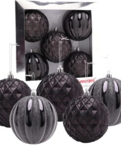 Alternative view of Christmas Concepts® Pack of 5-100mm (4") Black Luxury Diamond And Pumpkin Baubles - 2 Elegant Assorted Designs - Christmas Tree Hanging Decorations
