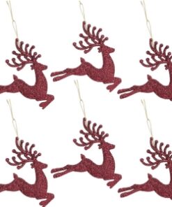 Alternative view of Christmas Concepts® 100mm (4") Pack Of 6 Glittery Reindeer Baubles - Christmas Tree Decorations (Rioja Red)