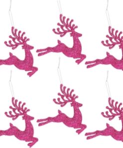 Alternative view of Christmas Concepts® 100mm (4") Pack Of 6 Glittery Reindeer Baubles - Christmas Tree Decorations (Hot Pink)
