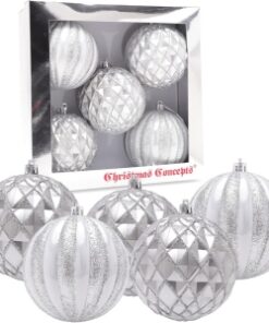 Alternative view of Christmas Concepts® Elegance Collection - Pack of 5-100mm (4") Silver Luxury Decorated Large Baubles - Christmas Tree Hanging Decorations