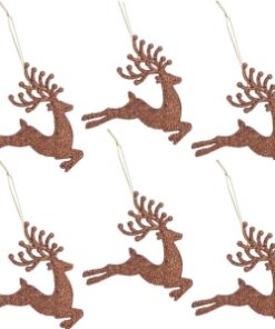 Alternative view of Christmas Concepts® 100mm (4") Pack Of 6 Glittery Reindeer Baubles - Christmas Tree Decorations (Mocha)