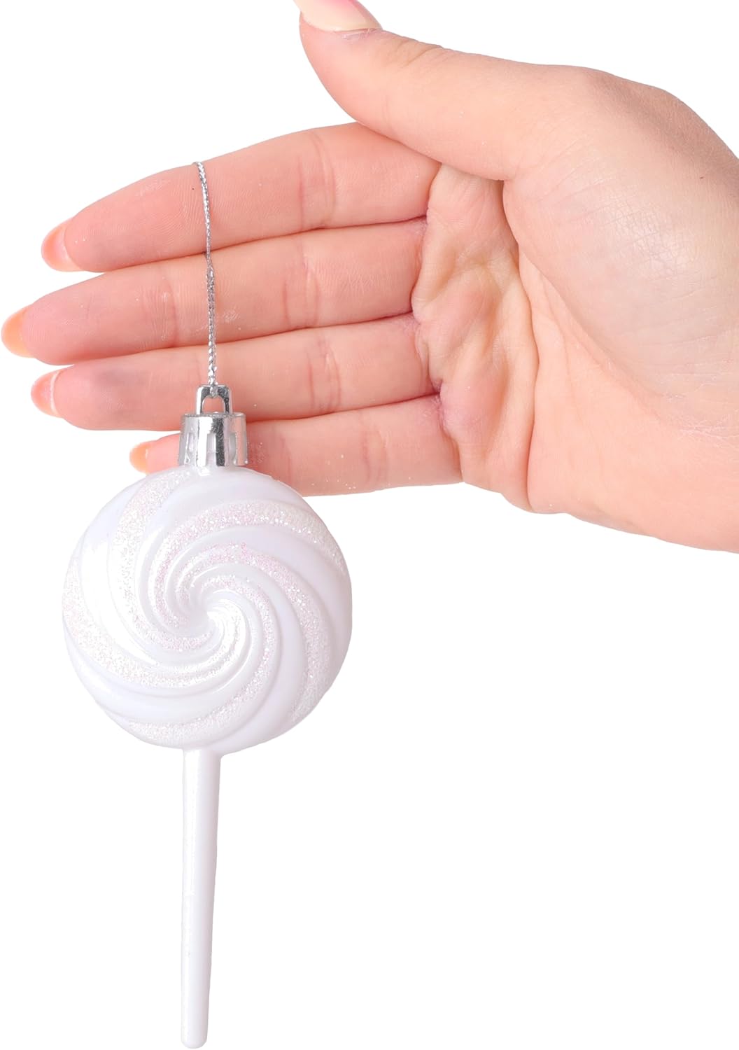 Christmas Concepts® Pack of 4-110mm (4.3") White Glittery Festive Lollipop Baubles - Christmas Tree Decorations - Image 2