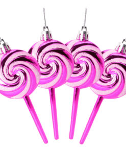 Pack of 4-110mm (4.3") Hot Pink Glittery Festive Lollipop Baubles - Christmas Tree Decorations