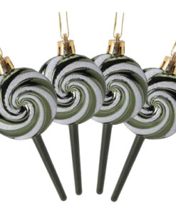 Pack of 4-110mm (4.3") Forest Green Glittery Festive Lollipop Baubles - Christmas Tree Decorations
