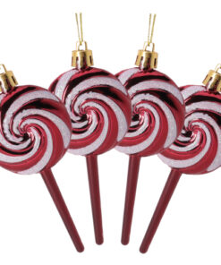 Pack of 4-110mm (4.3") Rioja Red Glittery Festive Lollipop Baubles - Christmas Tree Decorations