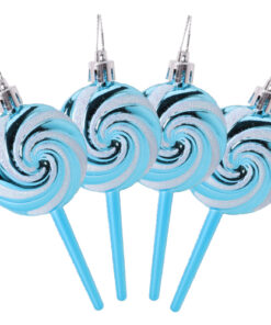 Pack of 4-110mm (4.3") Turquoise Glittery Festive Lollipop Baubles - Christmas Tree Decorations
