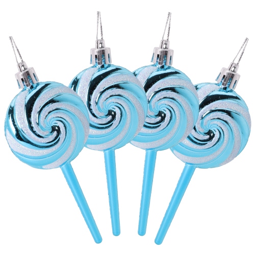 Pack of 4-110mm (4.3") Turquoise Glittery Festive Lollipop Baubles - Christmas Tree Decorations